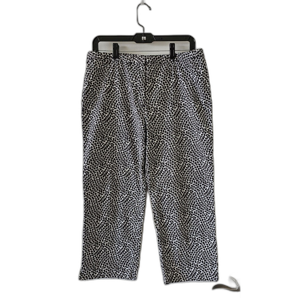 ANN TAYLOR Women Petit Capri Pants Size 12P Black & White Cotton Zip Closure